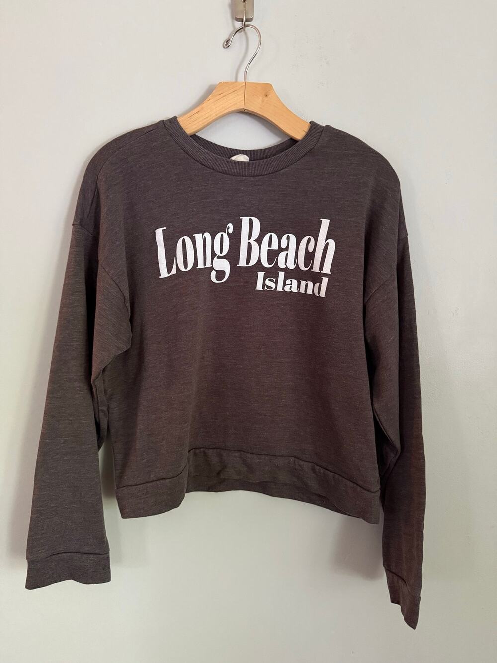 Dark grey cropped Long Beach Island sweatshirt, size XL child, fits small adult